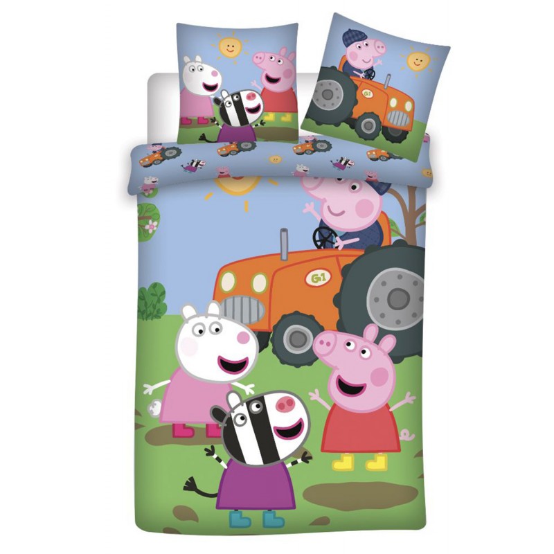 Pościel bawełna 100x135 + 40x60 Peppa  Friends traktor (102) 