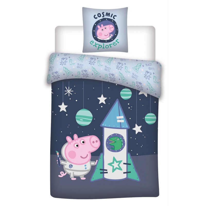 Pościel bawełna 100x135 + 40x60 Peppa George kosmos (071) 