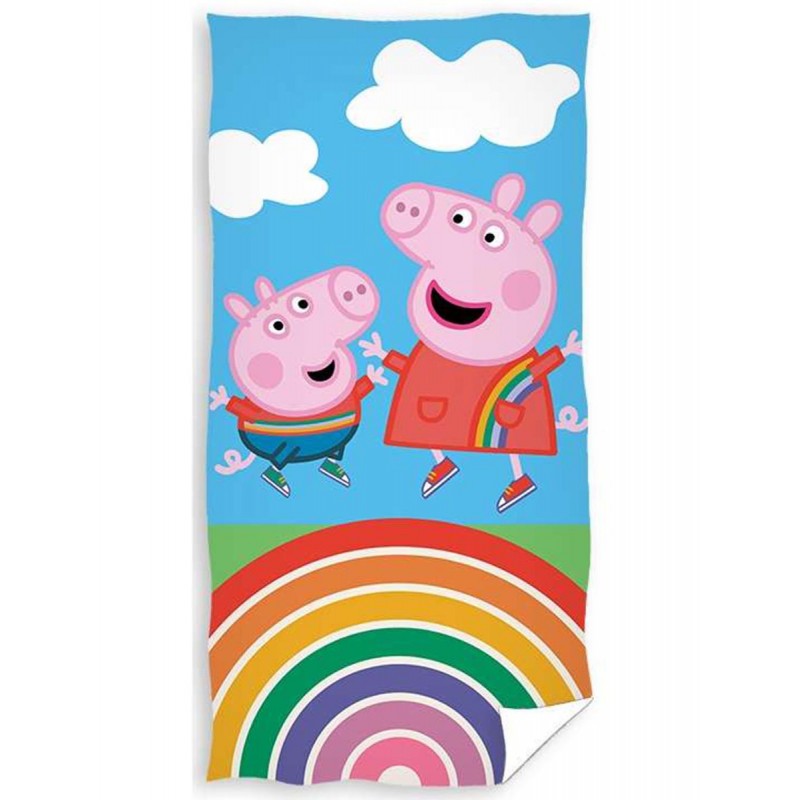 Ręcznik bawełniany 70x140 Świnka Peppa tęcza 
