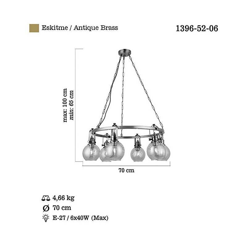 Nowoczesna patynowa industrialna lampa żyrandol loft  lucea ponte 1396-52-06  salon sypialnia jadalnia