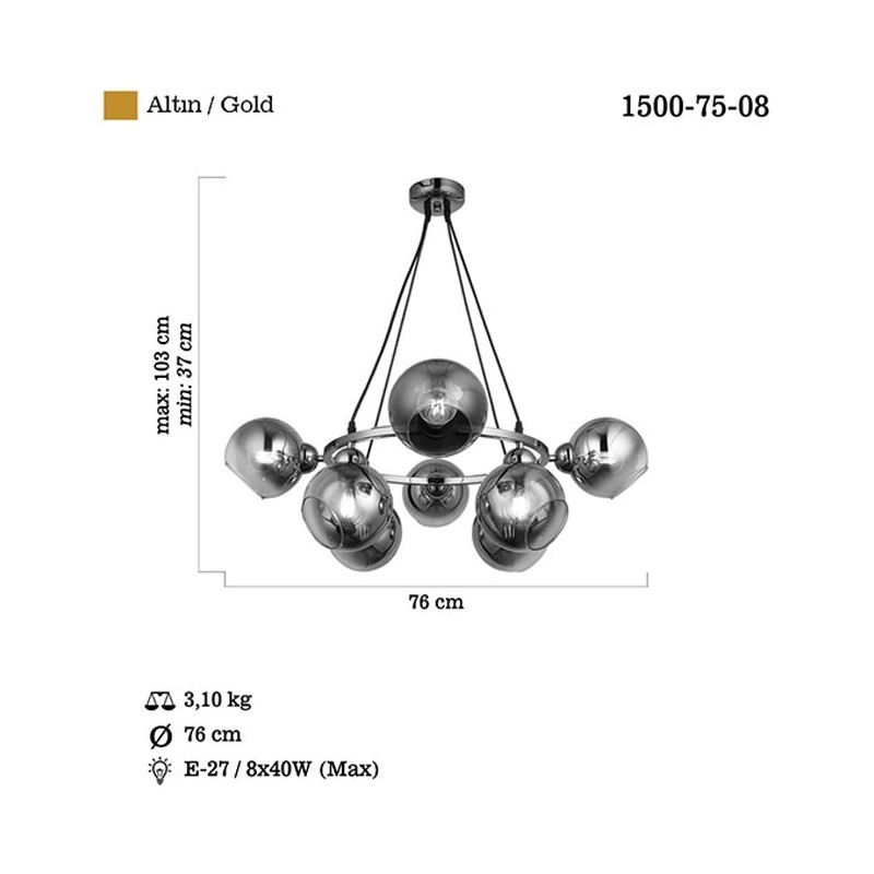 Nowoczesna lampa wisząca 1500-75-08 RANKO  SALON SYPIALNIA JADALNIA LUCEA
