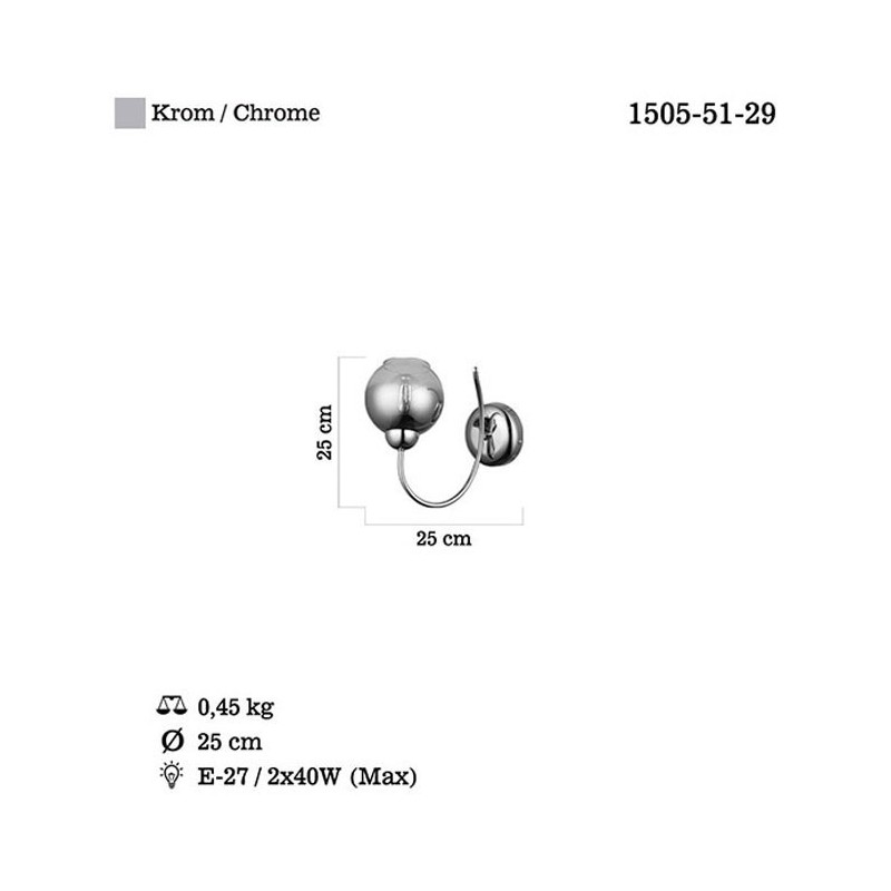 Nowoczesny kinkiet chrom 1505-51-19 KROMO  SALON SYPIALNIA JADALNIA LUCEA