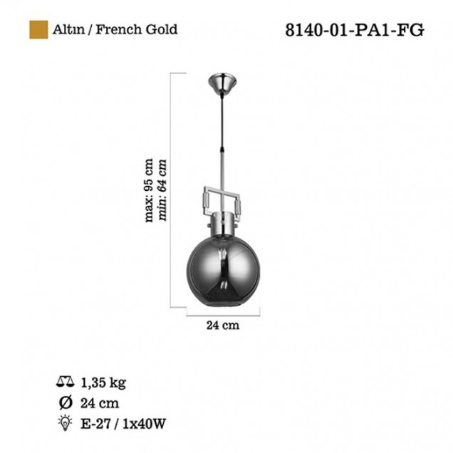 Złota nowoczesna lampa wisząca 8140-01-PA1-FG LAGOS  SALON SYPIALNIA JADALNIA LUCEA - 1