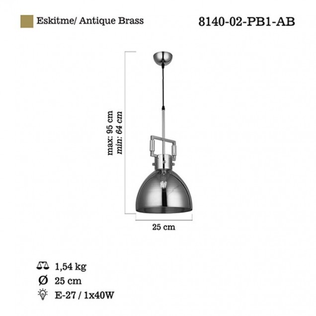Patynowa nowoczesna lampa wisząca 8140-02-PB1-AB LAGOS  SALON SYPIALNIA JADALNIA LUCEA - 2
