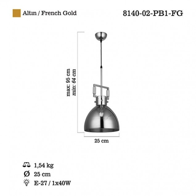 Złota nowoczesna lampa wisząca 8140-02-PB1-FG LAGOS  SALON SYPIALNIA JADALNIA LUCEA - 2