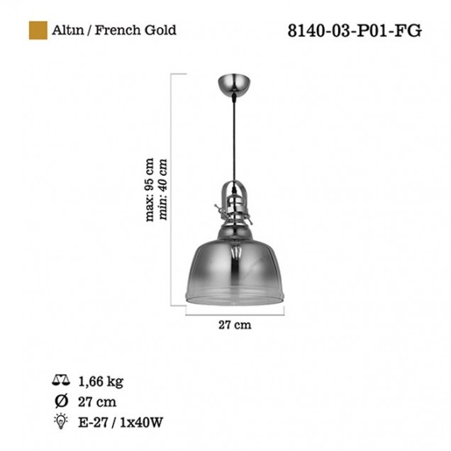 Złota nowoczesna lampa wisząca 8140-03-P01-FG LAGOS  SALON SYPIALNIA JADALNIA LUCEA - 1
