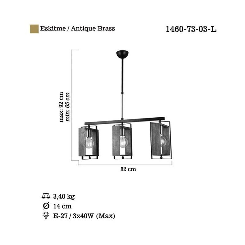 Lampa wisząca drewno vintage 1460-73-03-L KARO SALON SYPIALNIA JADALNIA LUCEA STL