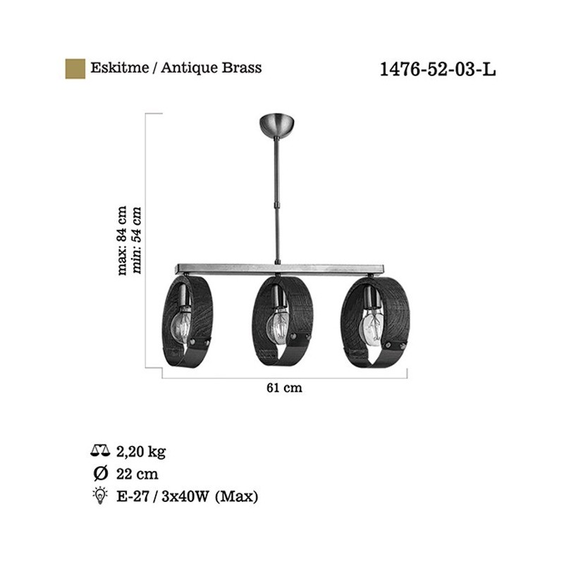 Lampa wisząca drewno vintage nad stół 1476-52-03-L MANYA SALON SYPIALNIA JADALNIA LUCEA STL