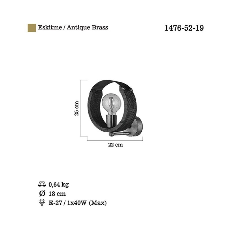 Kinkiet drewno vintage 1476-52-19 MANYA SALON SYPIALNIA JADALNIA LUCEA STL