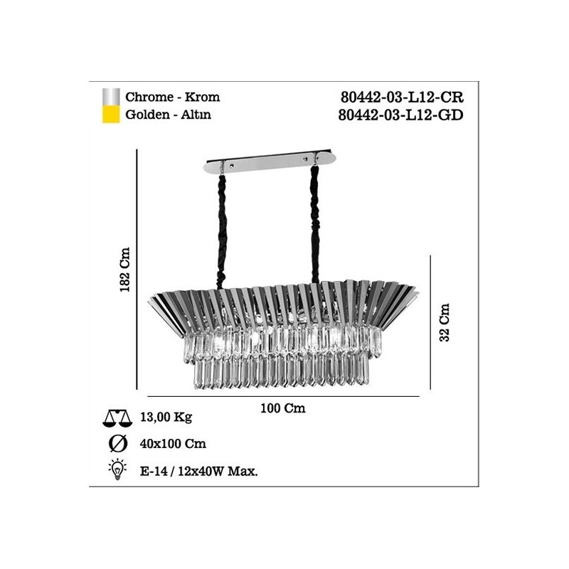 Kryształowy złoty żyrandol KATENYA 80442-03-L12-GD NAD STÓŁ SALON SYPIALNIA JADALNIA HOTEL LUCEA