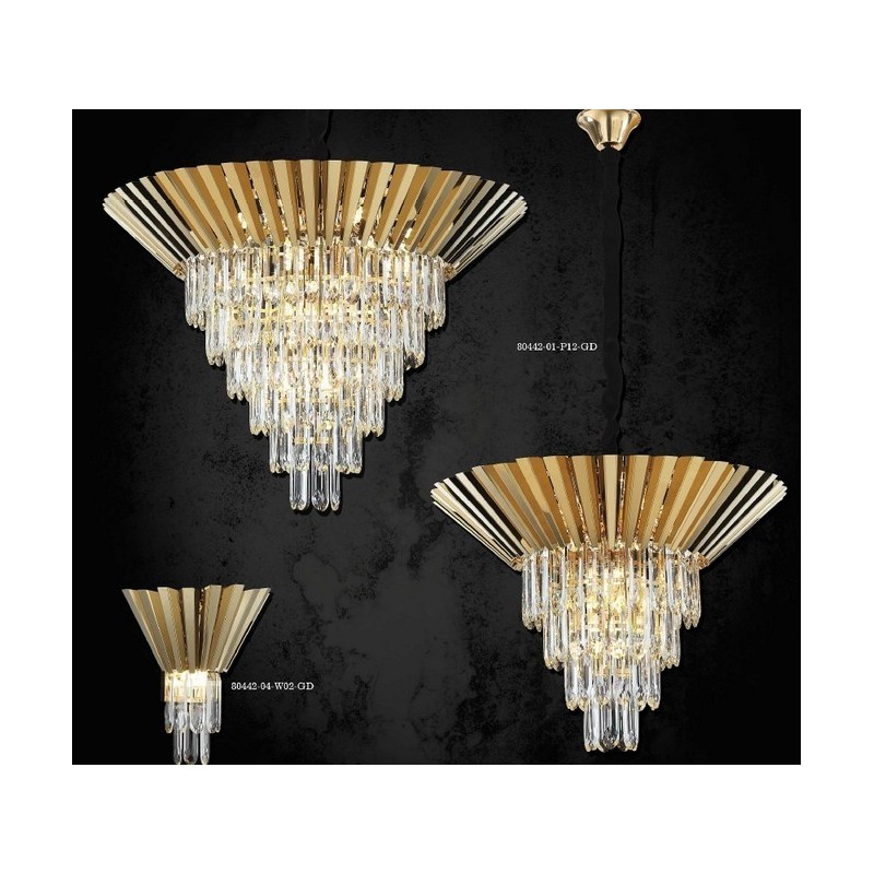 Kryształowy złoty żyrandol KATENYA 80442-03-L12-GD NAD STÓŁ SALON SYPIALNIA JADALNIA HOTEL LUCEA