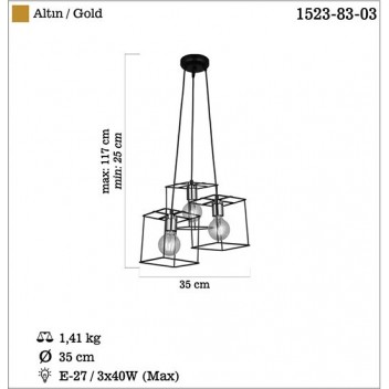 Lampa wisząca vintage 1523-83-03 MAKO SALON SYPIALNIA JADALNIA LUCEA STL