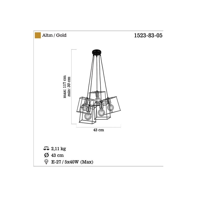 Lampa wisząca vintage 1523-83-05 MAKO SALON SYPIALNIA JADALNIA LUCEA STL
