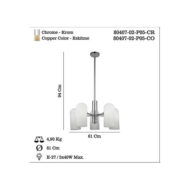Nowoczesna  lampa wisząca chrom 80407-02-P05-CR ESPEN SALON SYPIALNIA JADALNIA LUCEA