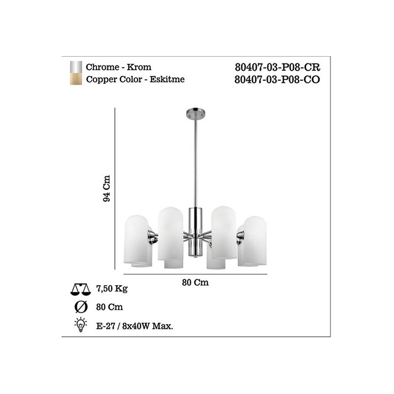 Nowoczesna  lampa wisząca chrom 80407-03-P08-CR ESPEN SALON SYPIALNIA JADALNIA LUCEA