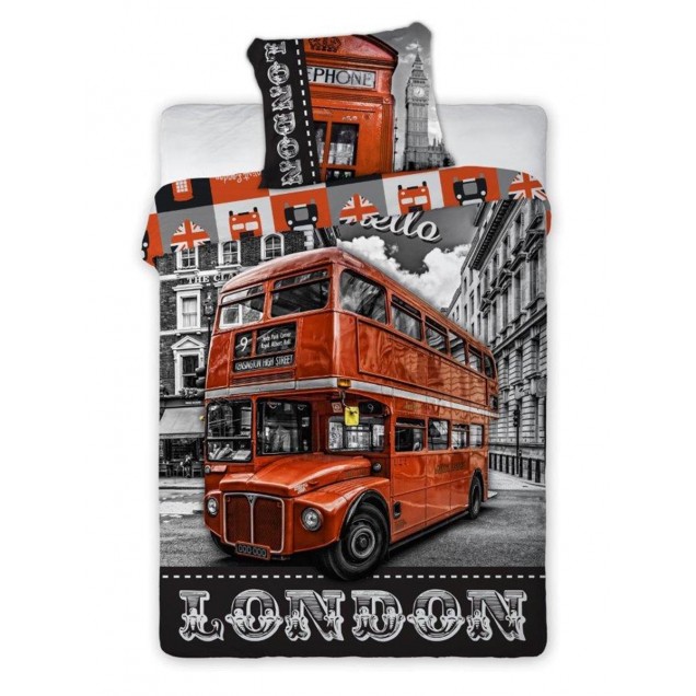 Pościel bawełna 160x200+1p70x80 Londyn Autobus 