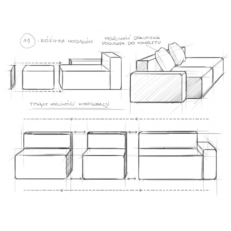 Moduł sofy MODU 95/135 BL - szare niebo(mt14)