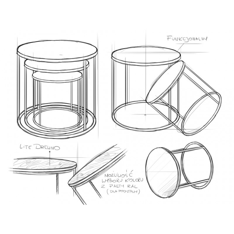Stół kawowy zestaw TRIOS SOLID WOOD