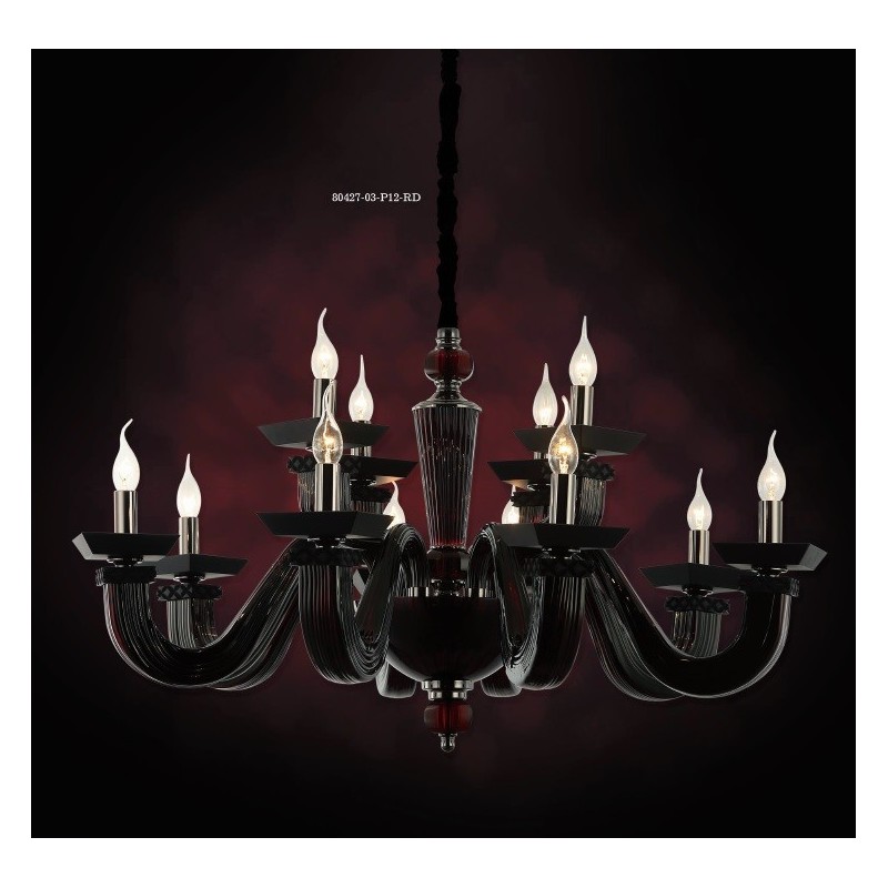 Ekskluzywny czarny żyrandol 80427-01-P06-RD MONTEFANO SALON SYPIALNIA JADALNIA HOTEL LUCEA
