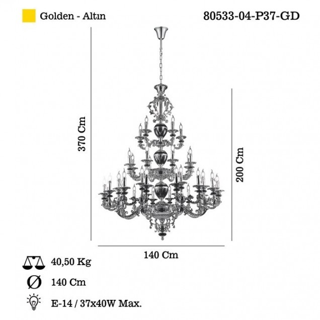 Ekskluzywny złoty żyrandol 80533-04-P37-GD OLVERA SALON SYPIALNIA JADALNIA HOTEL LUCEA - 1