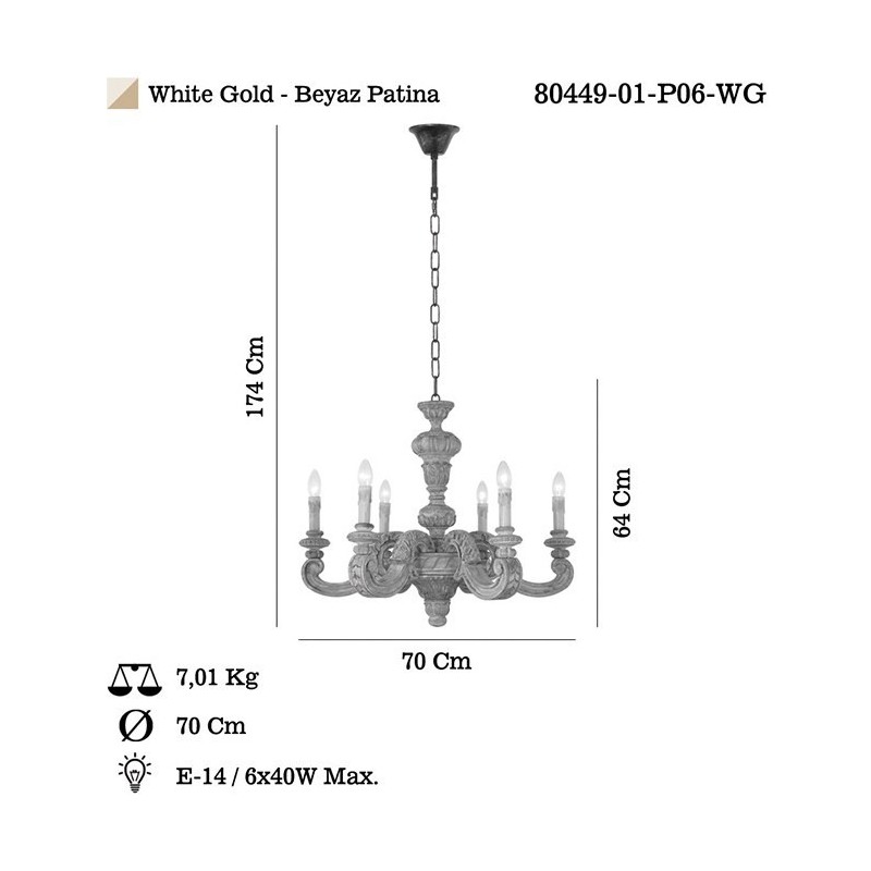 Klasyczny żyrandol 80449-01-P06-WG PONTECO SALON SYPIALNIA JADALNIA HOTEL LUCEA
