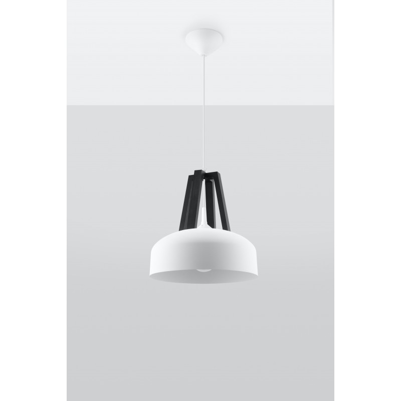 Lampa Wisząca CASCO Biała/Czarne Drewno