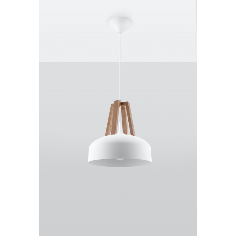 Lampa Wisząca CASCO Biała/Naturalne Drewno