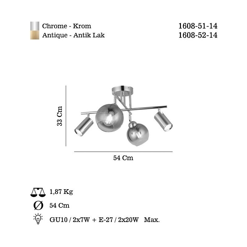 Nowoczesna srebrna lampa sufitowa szklane klosze KERO 1608-51-14 lucea
