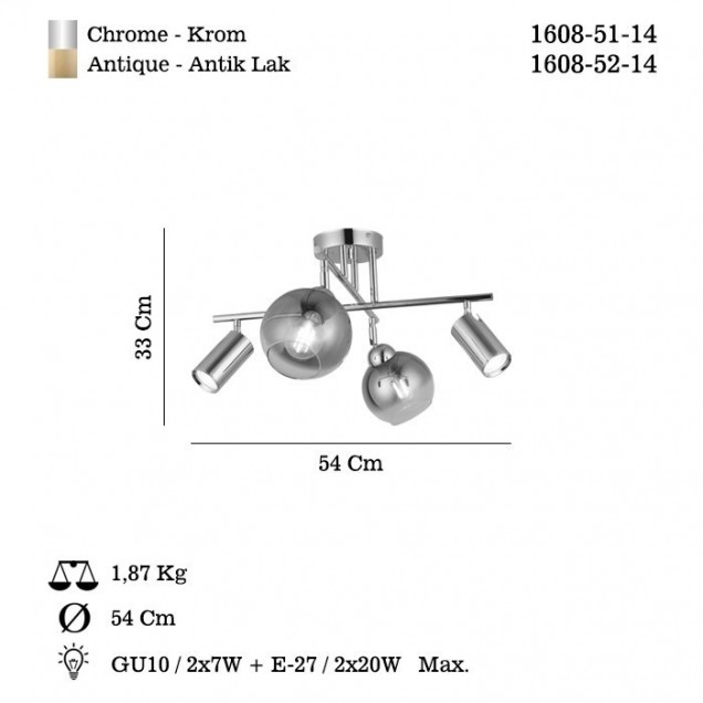 Nowoczesna srebrna lampa sufitowa szklane klosze KERO 1608-51-14 lucea - 1