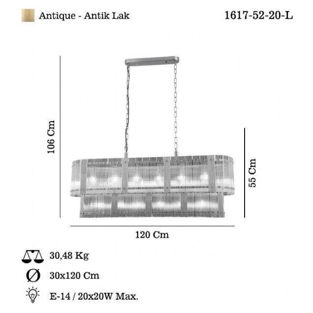 Designerski patynowy żyrandol nad stół ESTEPONA 1617-52-20-L zwis LUCEA - 1