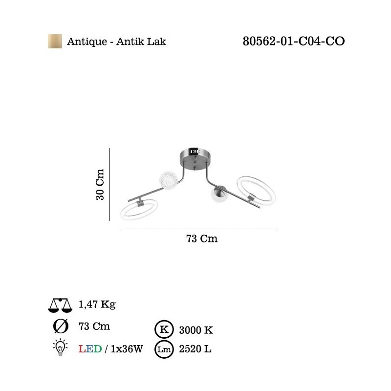 Designerska patynowa lampa sufitowa BOREA 80562-01-C04-CO lucea do salonu jadalni