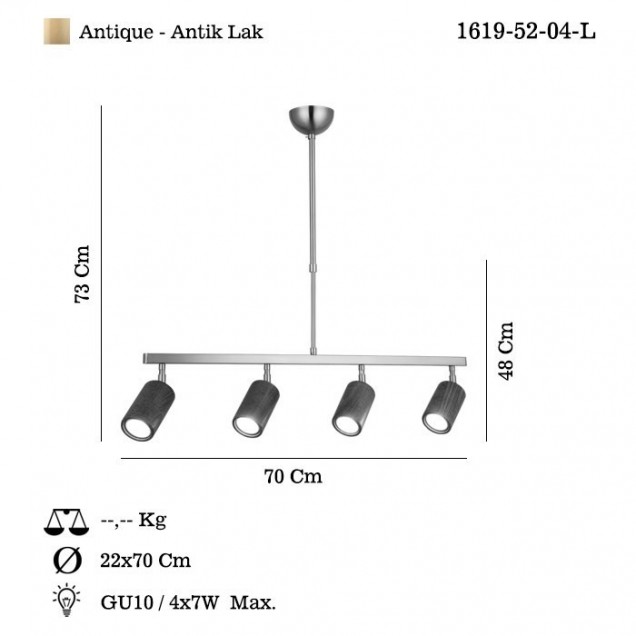Nowoczesna lampa sufitowa patyna LEGNO 1619-52-04-L czeropunktowa listwa lucea do salonu jadalni kuchnia - 1