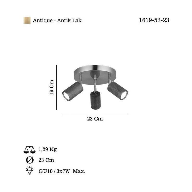 Nowoczesna lampa sufitowa n kole patyna LEGNO 1619-52-23 lucea do salonu jadalni kuchnia