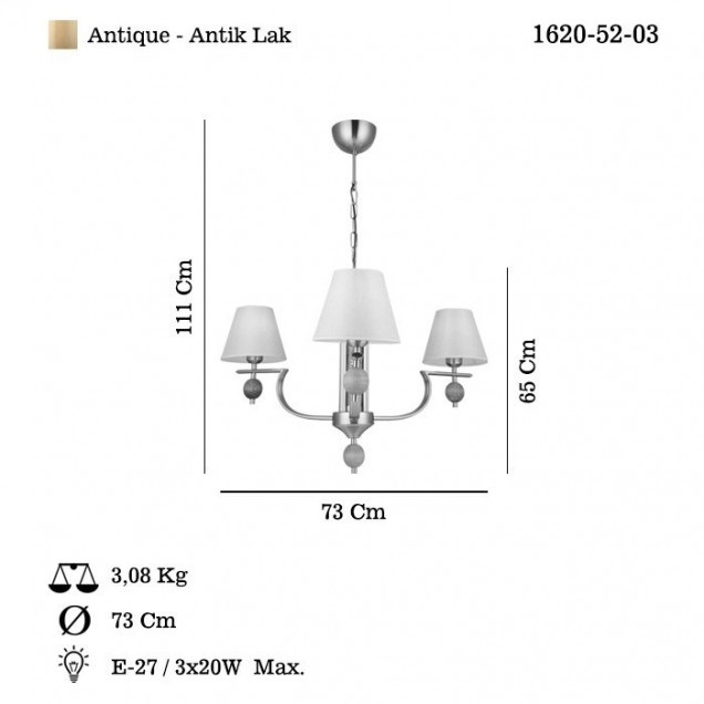 Klasyczna lampa wisząca patyna TIMORA 1620-52-03 abażurowy klosz  lucea do salonu jadalni kuchnia - 1