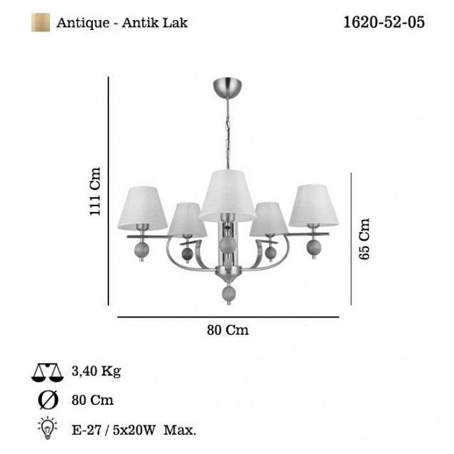Klasyczna lampa wisząca patyna TIMORA 1620-52-05 abażurowy klosz  lucea do salonu jadalni kuchnia - 1