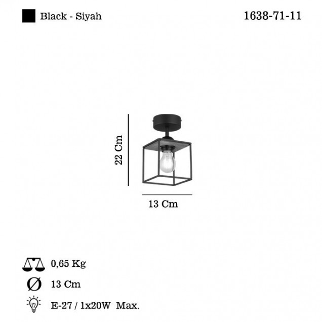 Nowoczesna pojedyncza czarna lampa sufitowa 1638-71-11 ARAMO lucea do salonu jadalni kuchnia - 1