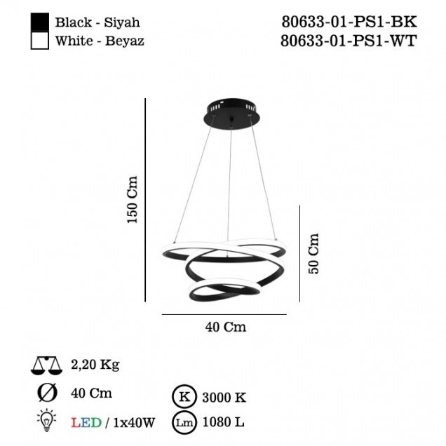 Designerska czarna lampa wisząca 80633-01-PS1-BK MESKA lucea do salonu jadalni sypialni - 1