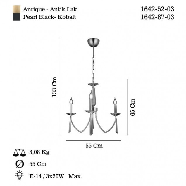 Klasyczny żyrandol FORMENA 1642-52-03 patyna lucea do salonu jadalni kuchnia - 1