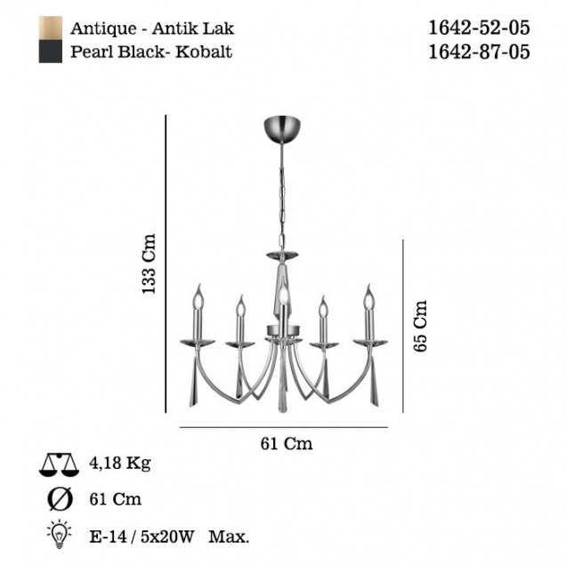Klasyczny żyrandol FORMENA 1642-52-05 patyna lucea do salonu jadalni kuchnia - 1
