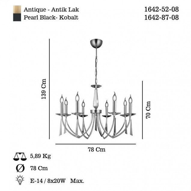 Klasyczny żyrandol FORMENA 1642-52-08 patyna lucea do salonu jadalni kuchnia - 1
