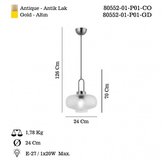 Nowoczesna szklana lampa wisząca SINTA 80552-01-P01-GD lucea do salonu jadalni kuchnia - 1