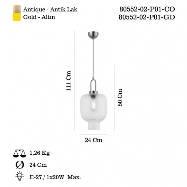 Nowoczesna szklana lampa wisząca SINTA 80552-02-P01-CO lucea do salonu jadalni kuchnia - 1
