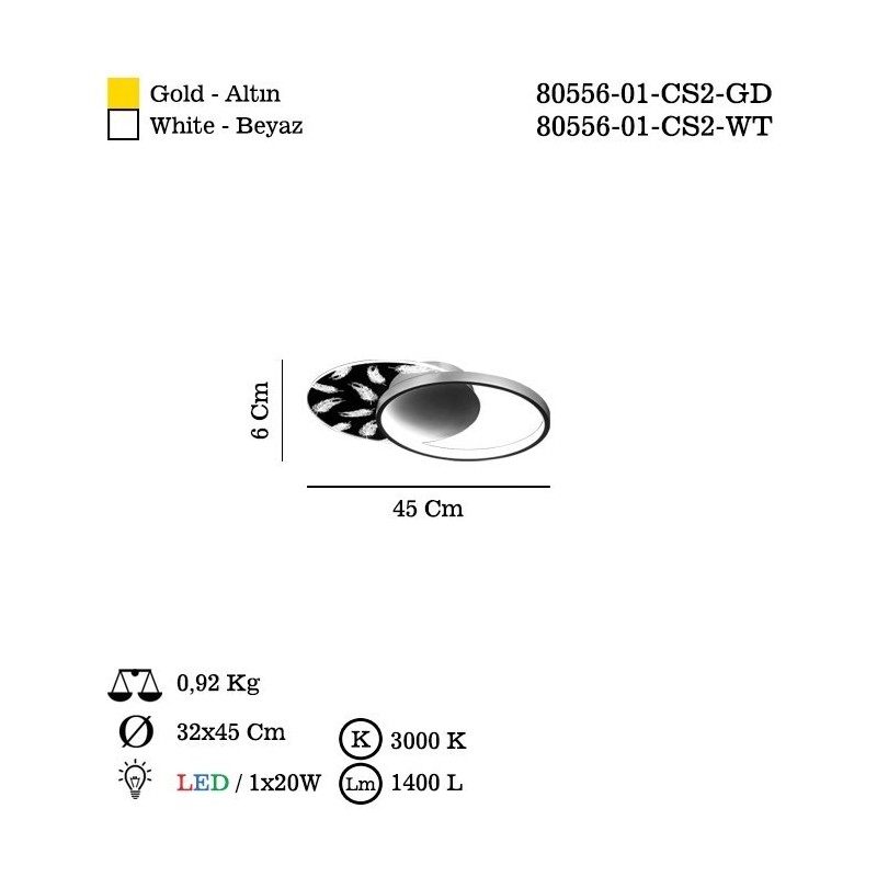 Designerksa złota lampa sufitowa plafon LUCEA LENSA 80556-01-CS2-GD LED salon sypialnia  kuchnia, jadalnia przedpokój