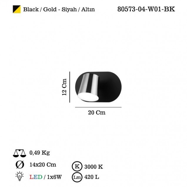 Nowoczesny kinkiet OLETTA 80573-04-W01-BK LED salon sypialnia  kuchnia, jadalnia przedpokój lucea - 1