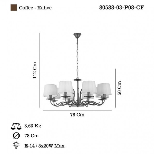 Klasyczna lampa wisząca FARIA 80588-03-P08-CF salon sypialnia  kuchnia, jadalnia przedpokój lucea - 1