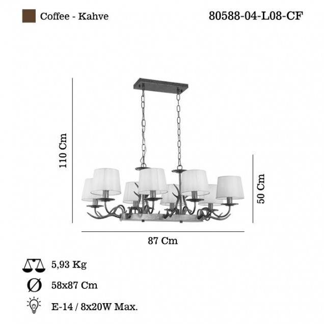 Klasyczna lampa wisząca FARIA 80588-04-L08-CF salon sypialnia  kuchnia, jadalnia przedpokój lucea - 1