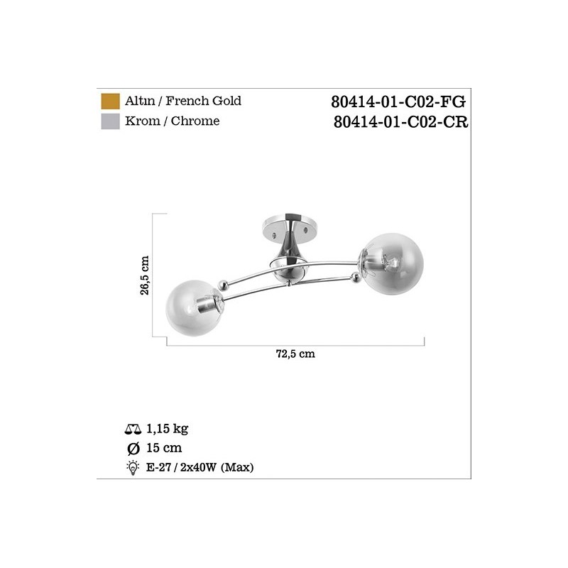 Elegancka lampa sufitowa złoto żółto-różowe 80414-01-C02-FG NEFES FRANCUSKIE ZŁOTO-SALON SYPIALNIA JADALNIA LUCEA