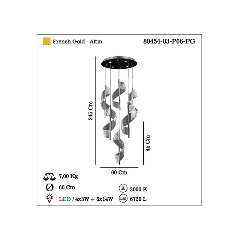 Designerska lampa wisząca złoto żółto-różowe 80454-03-P06-FG MIRANDOLA SALON SYPIALNIA JADALNIA LUCEA