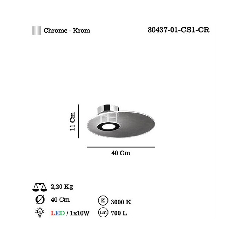 Designerska srebrna lampa sufitowa plafon LUCEA VETTO 80437-01-CS1-CR salon sypialnia  kuchnia, jadalnia przedpokój