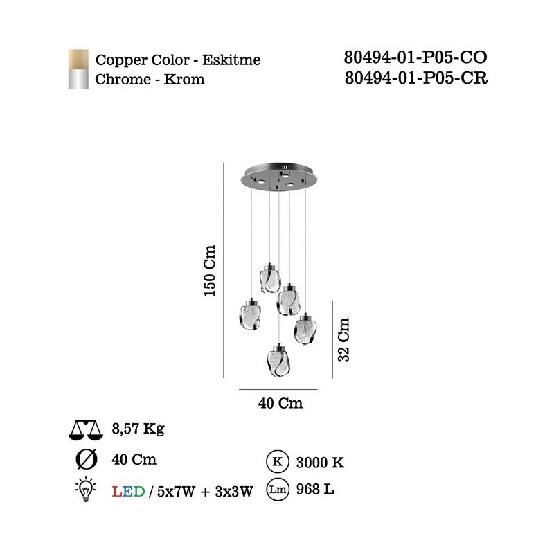 Nowoczesna patynowa szklana lampa wisząca 80494-01-P05-CO NESSOM SALON SYPIALNIA JADALNIA LUCEA